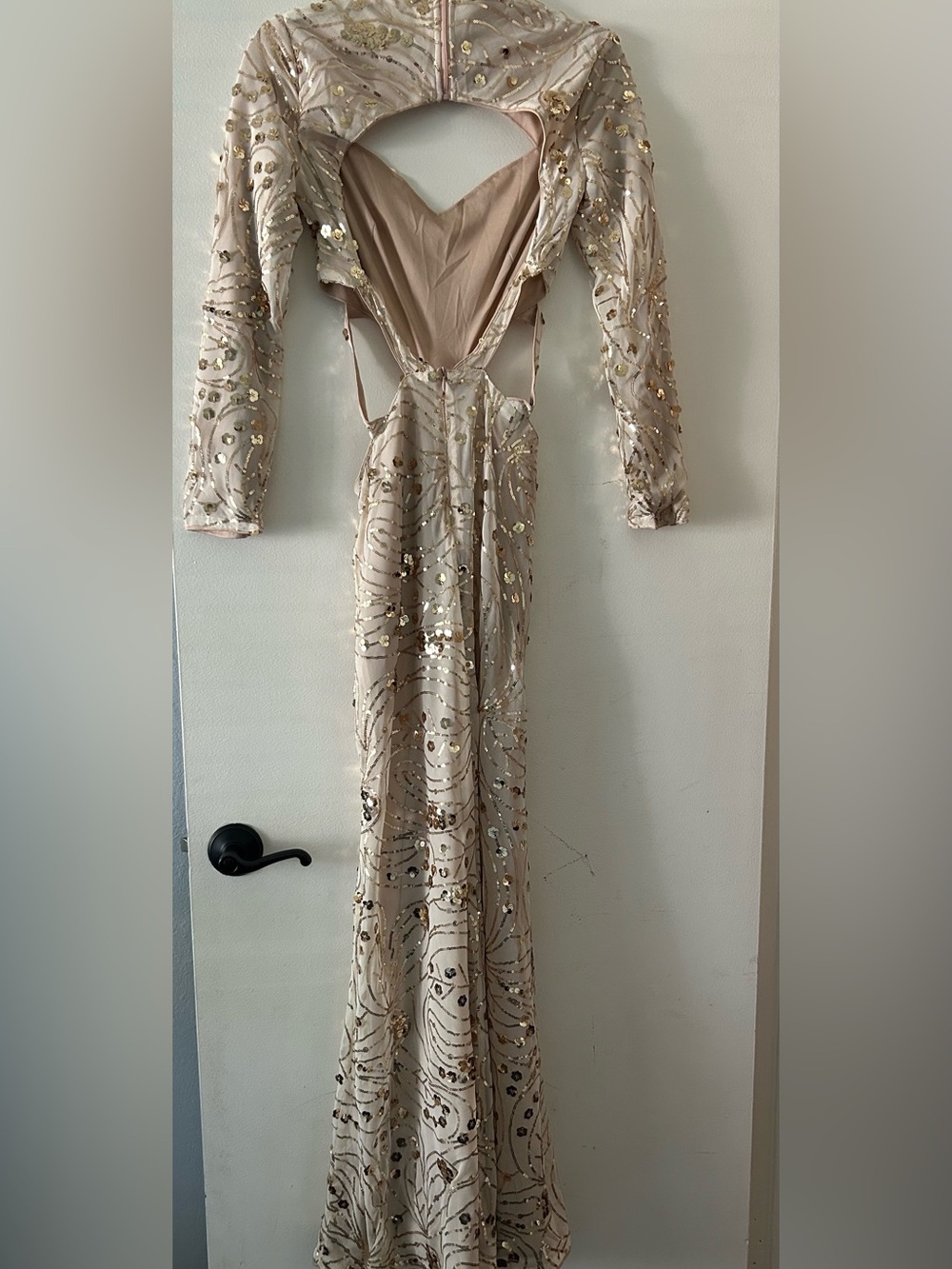 Backless Sequin Cutout Evening Gown in Champagne - Picture 3 of 6